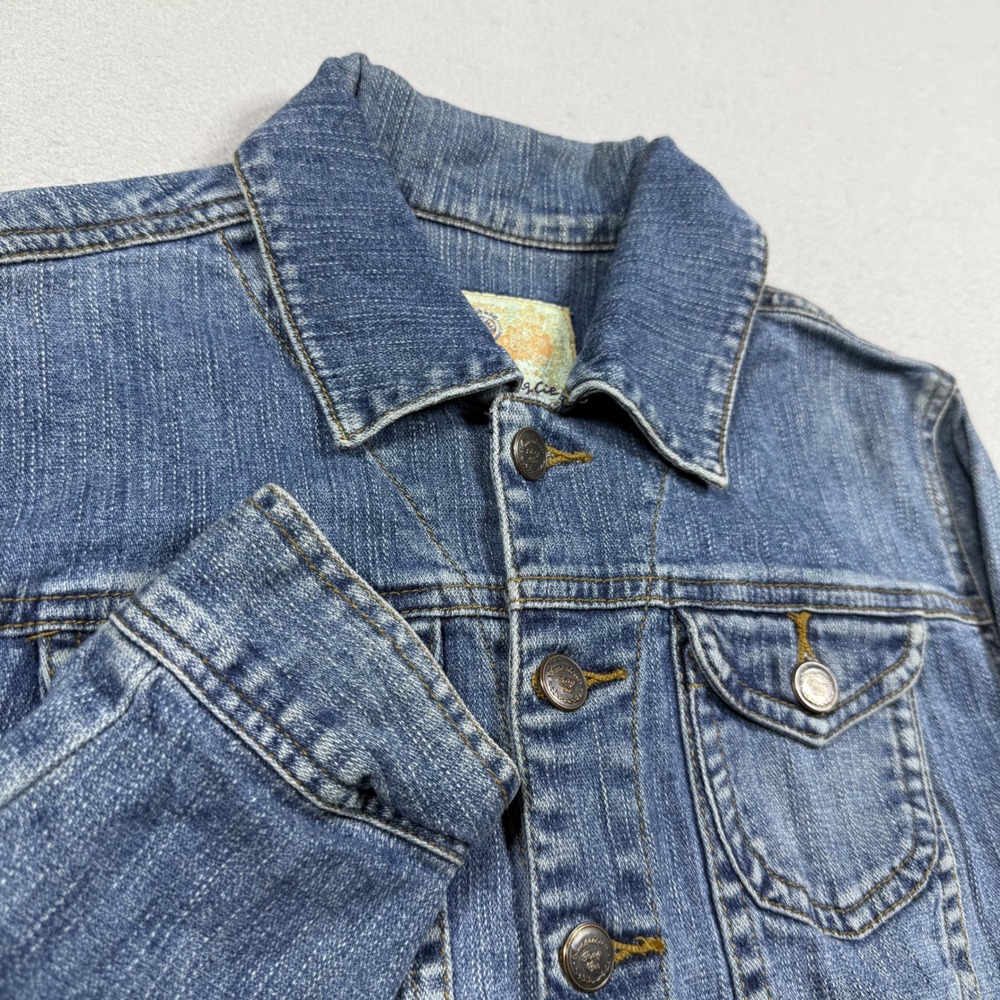 American Rag Cie Womens Blue Denim Jacket Medium Wash Cropped Trucker Small